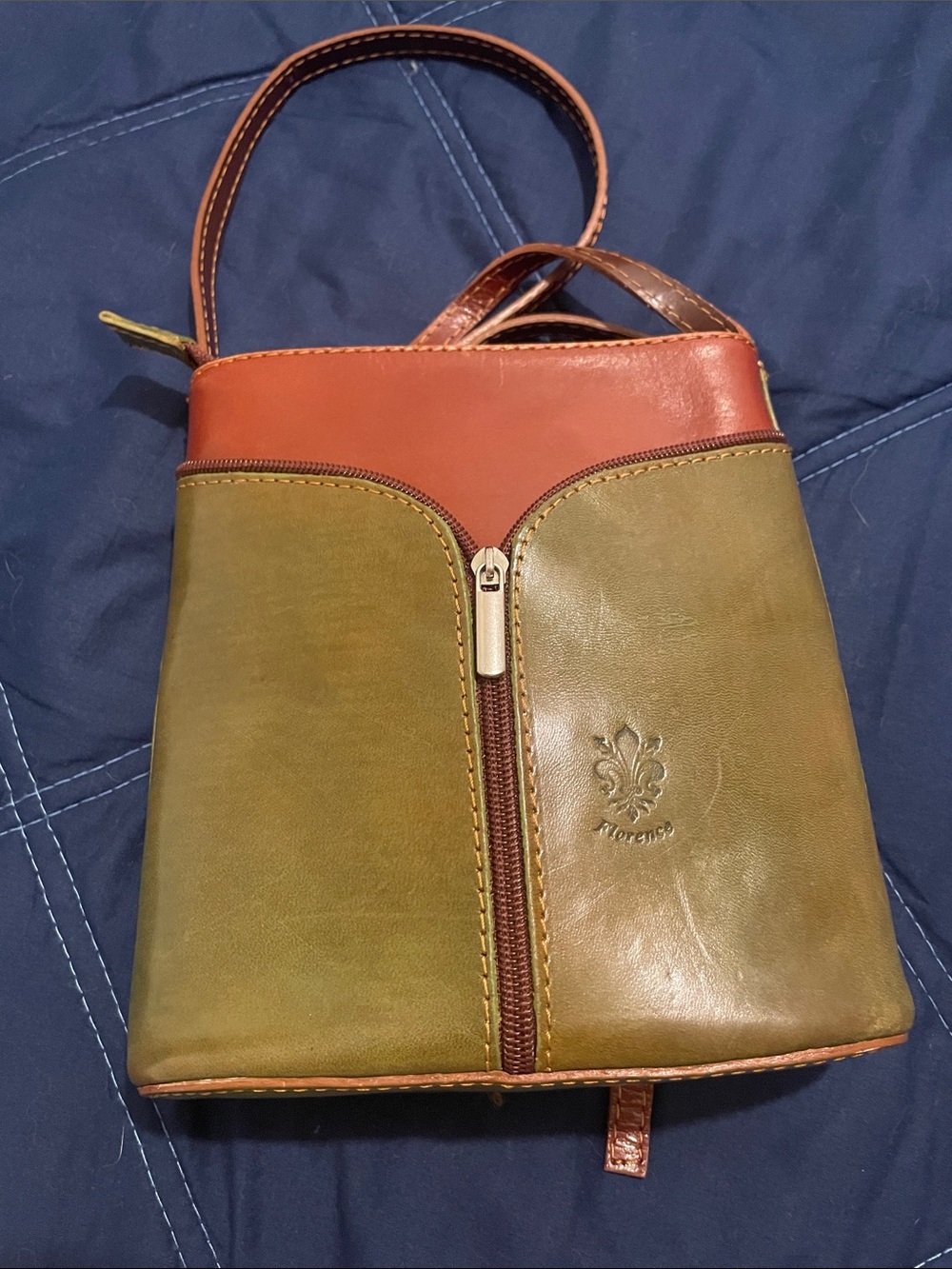Olive & Tan Leather Crossbody Bag
